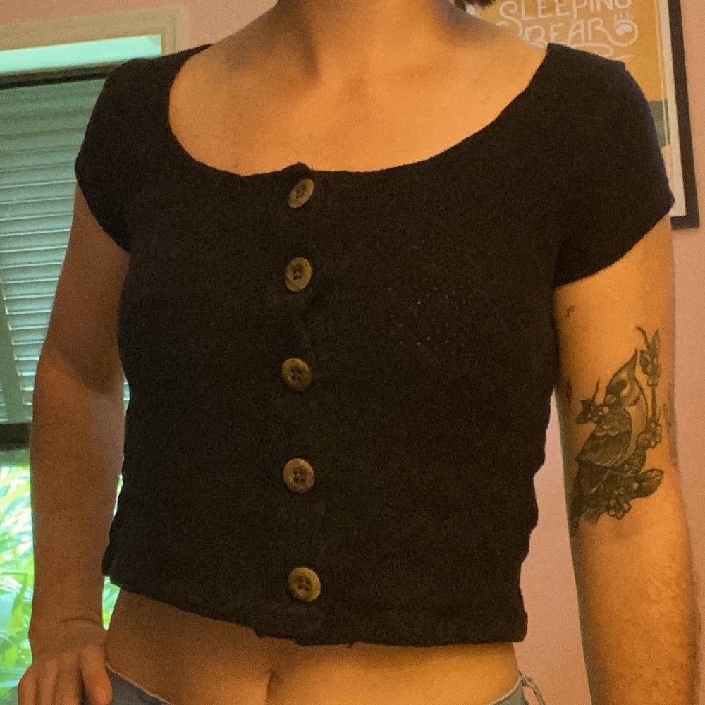 XXS Black Madewell Scoop-Necked Knit with Wooden Buttons
